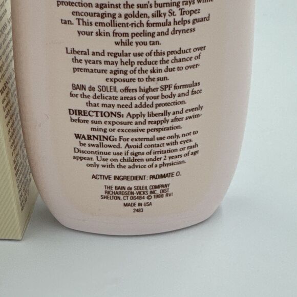 VTG 1988 Bain de Soleil Deep Tanning Oil SPF 2 -HTF -4oz -USA Made Suntan Lotion - Picture 4 of 5